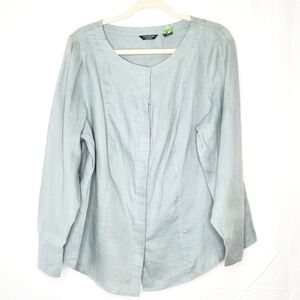 Autograph Woman Linen Long Sleeve Top Size 1X Button Front Shirt Pastel Shacket